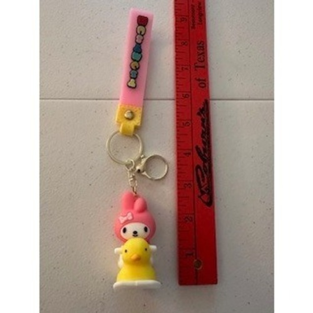 Sanrio My Melody Pink Rabbit Riding Yellow Duck Silicone Keychain Wristlet